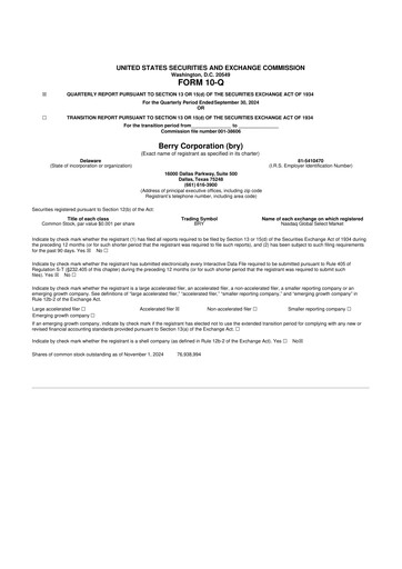 Vorschaubild Berry Corporation 10-Q Quartalsbericht 2024 