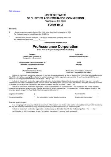 Thumbnail ProAssurance 10-Q Quarterly Report FY2018 