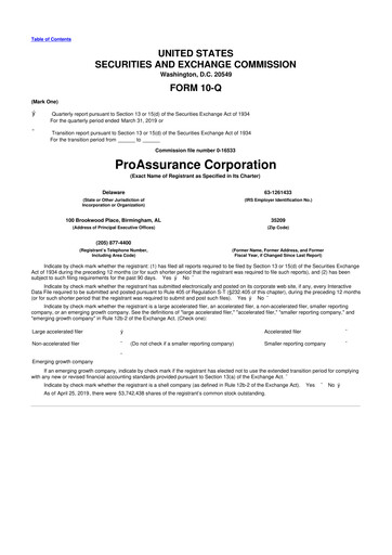 Thumbnail ProAssurance 10-Q Quarterly Report FY2019 