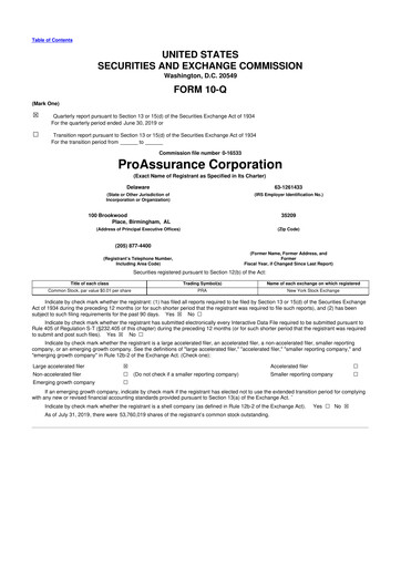 Thumbnail ProAssurance 10-Q Quarterly Report FY2019 