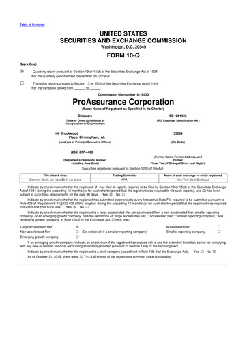 Thumbnail ProAssurance 10-Q Quarterly Report FY2019 
