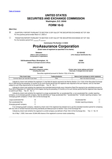 Thumbnail ProAssurance 10-Q Quarterly Report FY2020 