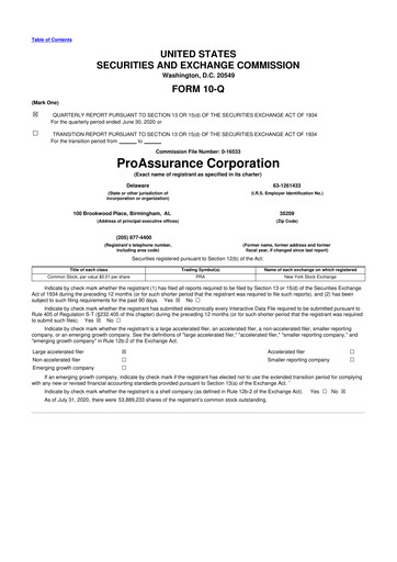 Thumbnail ProAssurance 10-Q Quarterly Report FY2020 