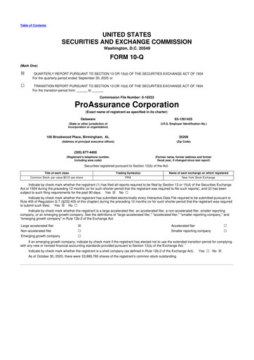 Thumbnail ProAssurance 10-Q Quarterly Report FY2020 