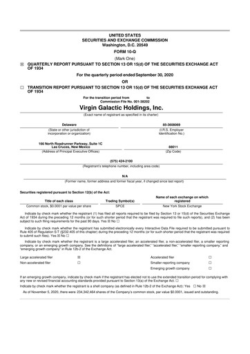 Miniature Virgin Galactic
 10-Q Rapport trimestriel 2020 