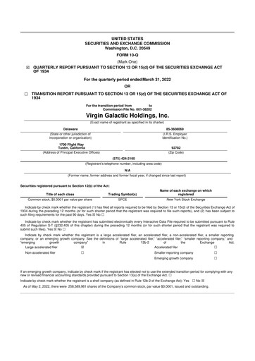 Miniature Virgin Galactic
 10-Q Rapport trimestriel 2022 