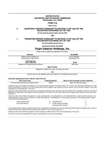 Miniature Virgin Galactic
 10-Q Rapport trimestriel 2024 