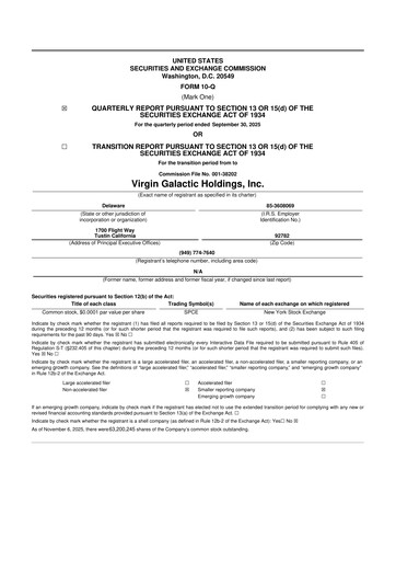 Miniature Virgin Galactic
 10-Q Rapport trimestriel 2025 