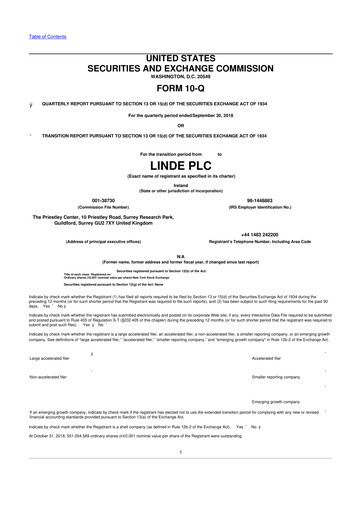 Miniature Linde 10-Q Rapport trimestriel 2018 
