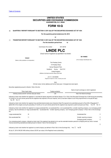 Miniature Linde 10-Q Rapport trimestriel 2019 