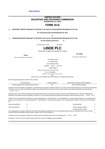 Miniature Linde 10-Q Rapport trimestriel 2019 