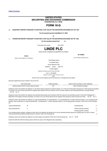 Miniature Linde 10-Q Rapport trimestriel 2020 