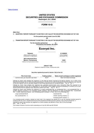 Thumbnail Ecovyst 10-Q Quarterly Report FY2022 