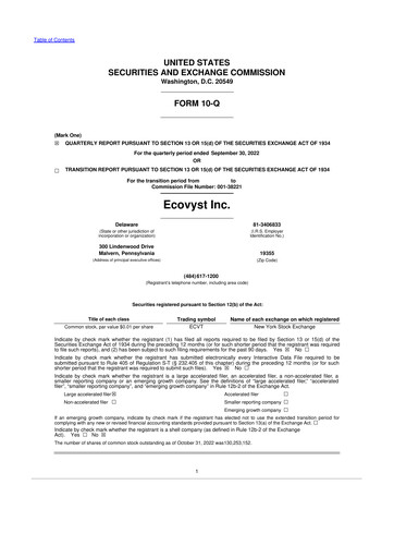 Thumbnail Ecovyst 10-Q Quarterly Report FY2022 