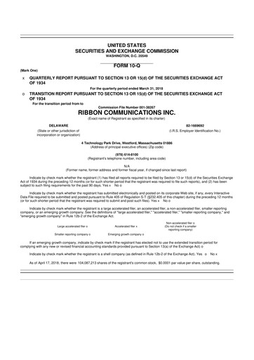 Thumbnail Ribbon Communications 10-Q Quarterly Report FY2018 