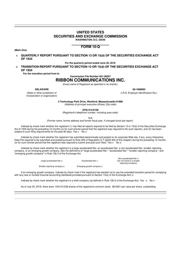 Thumbnail Ribbon Communications 10-Q Quarterly Report FY2018 