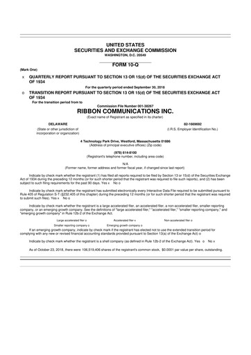 Thumbnail Ribbon Communications 10-Q Quarterly Report FY2018 