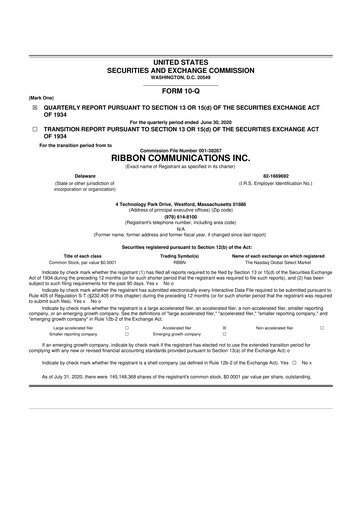 Thumbnail Ribbon Communications 10-Q Quarterly Report FY2020 