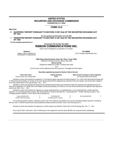 Thumbnail Ribbon Communications 10-Q Quarterly Report FY2021 