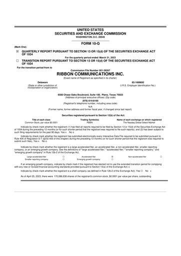 Thumbnail Ribbon Communications 10-Q Quarterly Report FY2023 