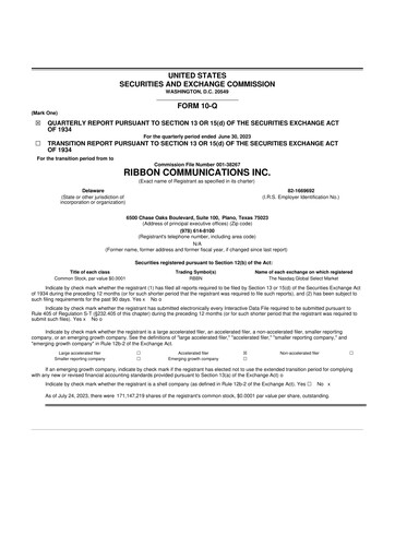 Thumbnail Ribbon Communications 10-Q Quarterly Report FY2023 