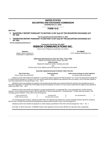 Thumbnail Ribbon Communications 10-Q Quarterly Report FY2024 