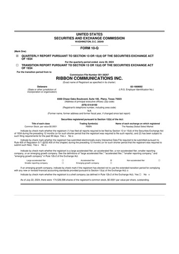 Thumbnail Ribbon Communications 10-Q Quarterly Report FY2024 