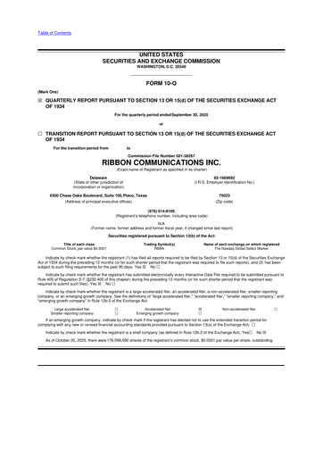 Thumbnail Ribbon Communications 10-Q Quarterly Report FY2025 