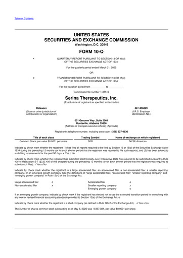 Miniature Serina Therapeutics 10-Q Rapport trimestriel 2025 