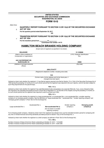 Thumbnail Hamilton Beach Brands 10-Q Quarterly Report FY2017 