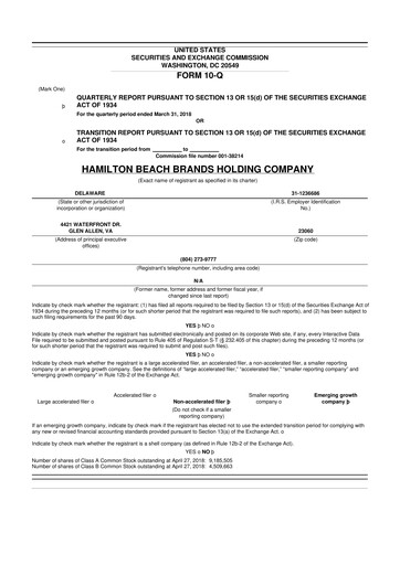 Thumbnail Hamilton Beach Brands 10-Q Quarterly Report FY2018 