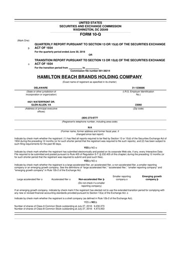 Thumbnail Hamilton Beach Brands 10-Q Quarterly Report FY2018 