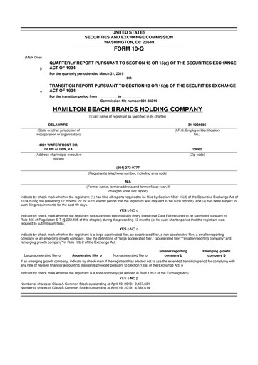 Thumbnail Hamilton Beach Brands 10-Q Quarterly Report FY2019 