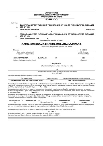 Thumbnail Hamilton Beach Brands 10-Q Quarterly Report FY2020 