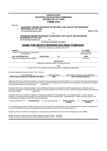 Thumbnail Hamilton Beach Brands 10-Q Quarterly Report FY2021 