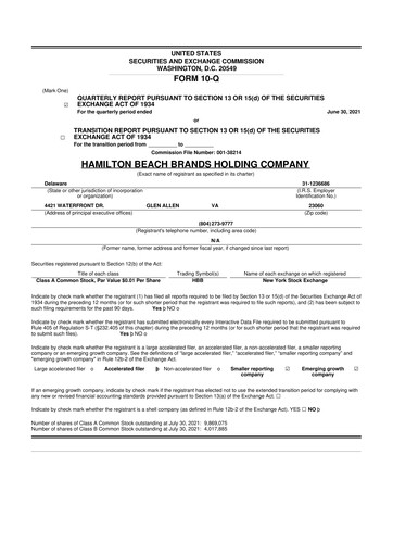 Thumbnail Hamilton Beach Brands 10-Q Quarterly Report FY2021 