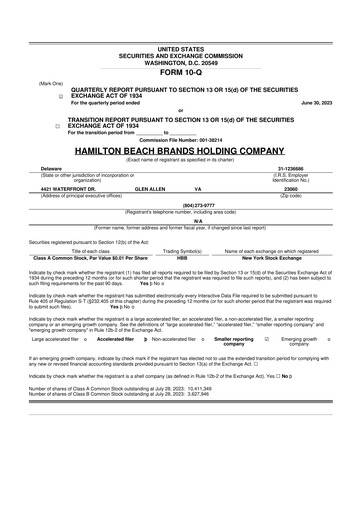 Thumbnail Hamilton Beach Brands 10-Q Quarterly Report FY2023 