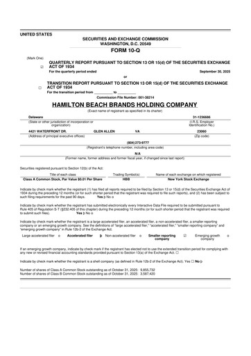 Thumbnail Hamilton Beach Brands 10-Q Quarterly Report FY2025 