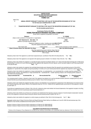 Thumbnail Hamilton Beach Brands 10-K Annual Report 2025