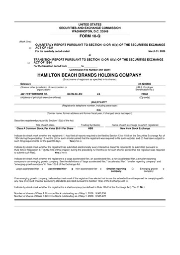 Thumbnail Hamilton Beach Brands 10-Q Quarterly Report FY 