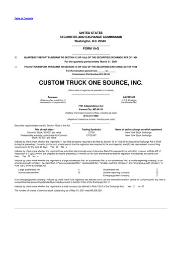 Miniature Custom Truck One Source 10-Q Rapport trimestriel 2021 