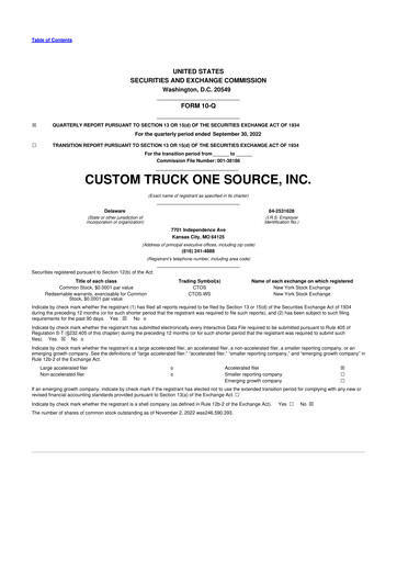 Miniature Custom Truck One Source 10-Q Rapport trimestriel 2022 