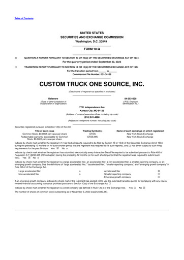 Miniature Custom Truck One Source 10-Q Rapport trimestriel 2023 