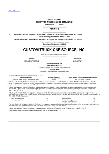Miniature Custom Truck One Source 10-Q Rapport trimestriel 2024 