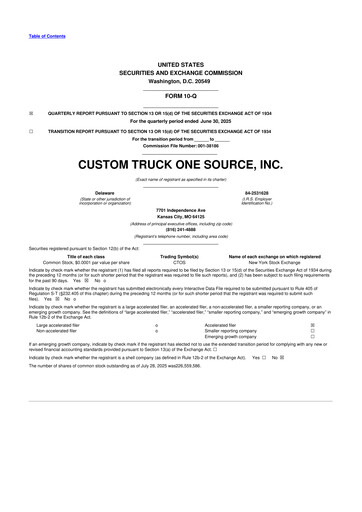 Miniature Custom Truck One Source 10-Q Rapport trimestriel 2025 