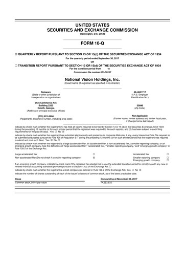Miniature National Vision Holdings 10-Q Rapport trimestriel 2017 