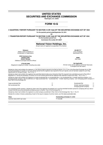 Miniature National Vision Holdings 10-Q Rapport trimestriel 2018 