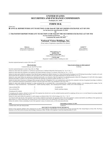 Thumbnail National Vision Holdings 10-K Annual Report 2018