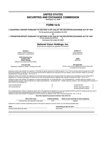 Miniature National Vision Holdings 10-Q Rapport trimestriel 2019 