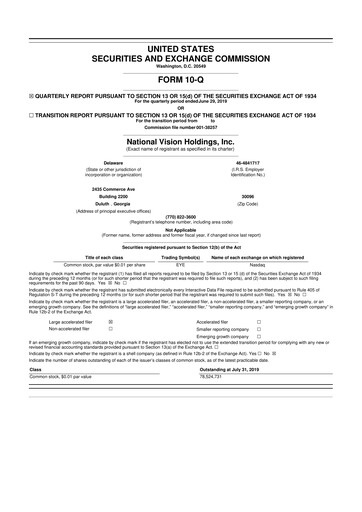 Miniature National Vision Holdings 10-Q Rapport trimestriel 2019 